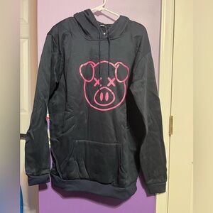 Navy Hoodie with Pink Pig Graphic